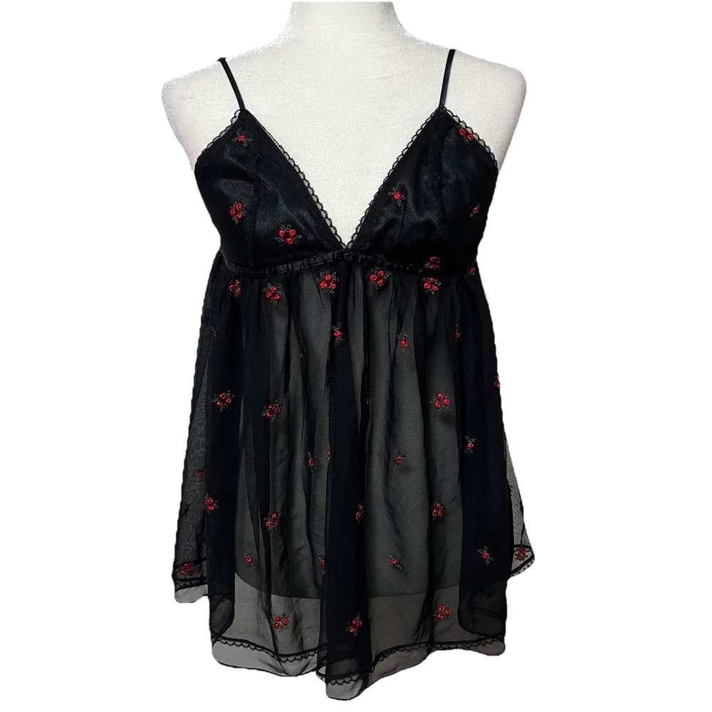 Victoria Secret Vintage Y2K Babydoll Chemise Small 2 Layered‎ Sheer  Mesh Roses
